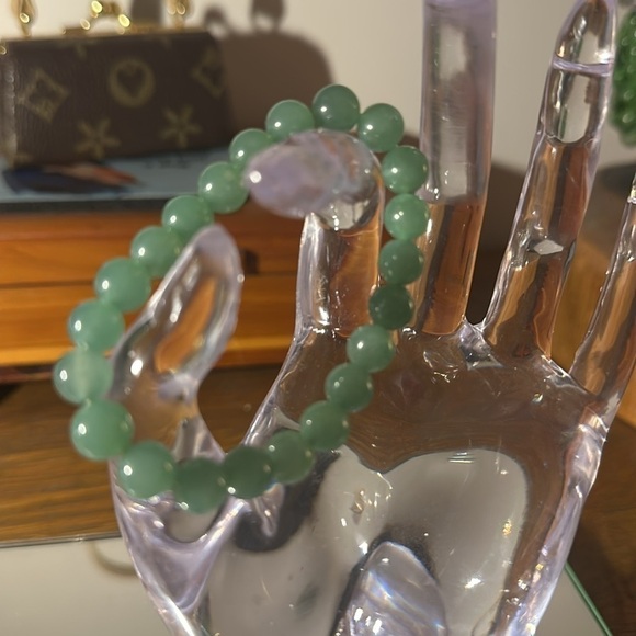 Vintage Jade Bead Necklace and Bracelet Set Silver Clasps - Picture 6 of 12